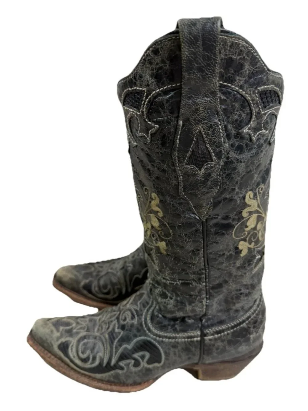 Corral 5.5 C1198 Black Lizard Inlay Cowgirl Western Boots Snip Toe Distress - Picture 1 of 13